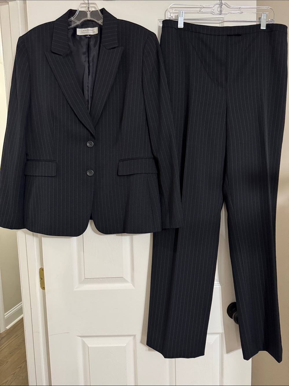 Tahari Arthur Levine Black Pinstripe Women's Two-Piece Suit